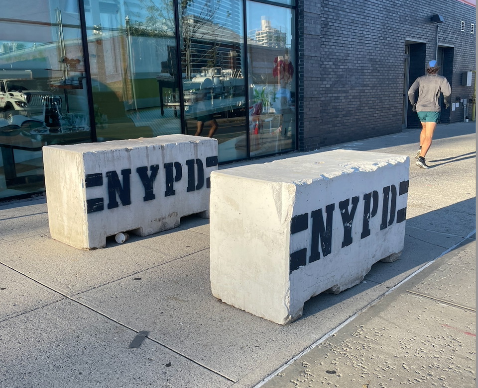 NYPD barriers on the city sidewalk